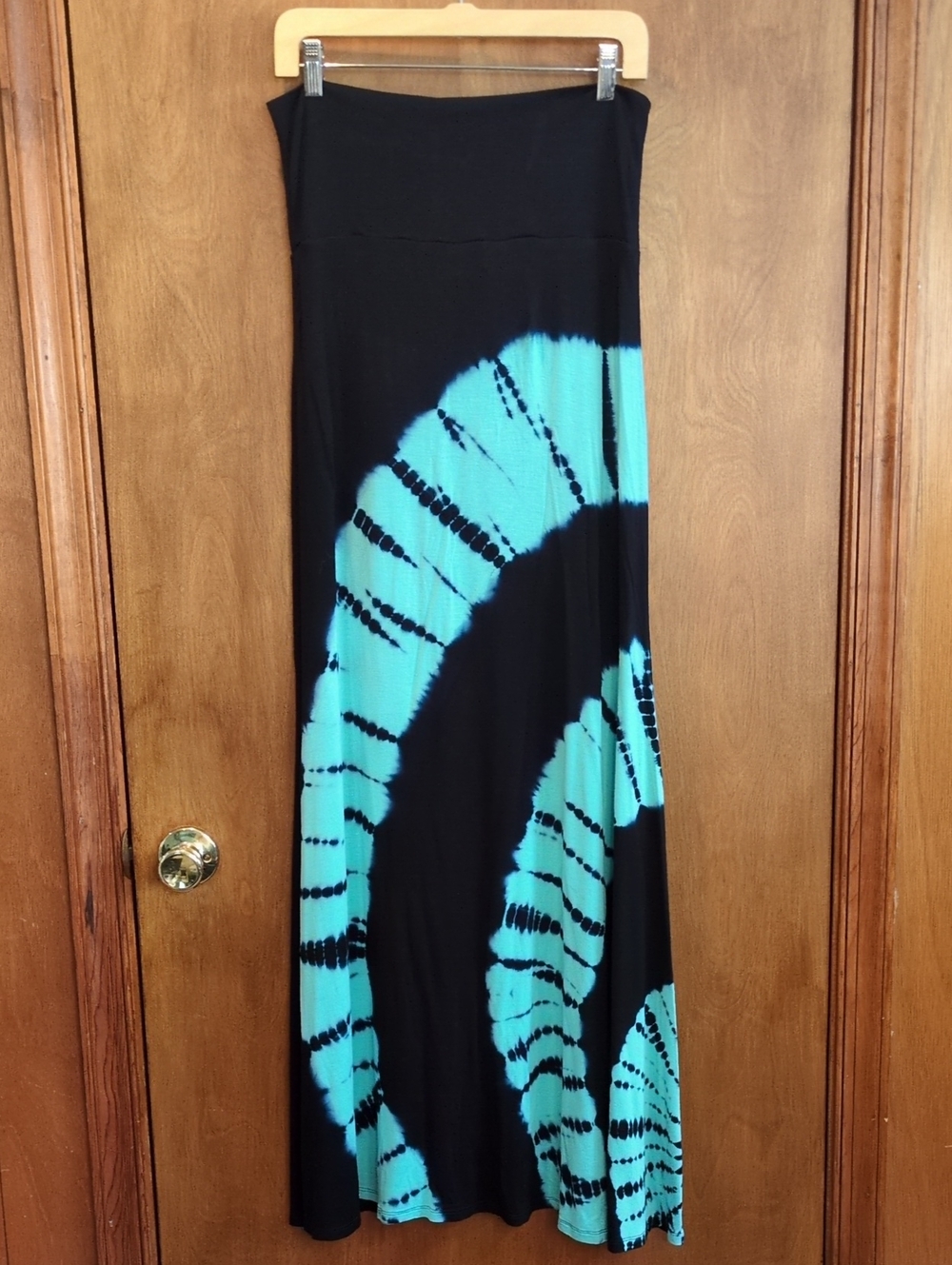 Silver Gate Black & Turquoise Jersey Tie-Dye Maxi Skirt Size L